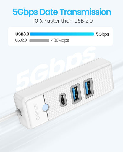 ORICO USB C Hub 3-Port USB 3.1 to USB 3.0 Adapter White 0.5ft Cable