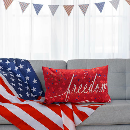 Freedom Patriotic 4th of July USA Stripes Pillow Cover 20x12