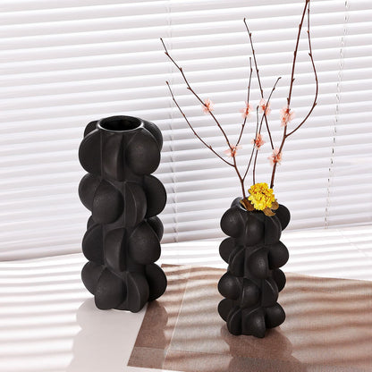 Ceramic Flower Vase 9-Inch Black Modern Farmhouse Decor Small