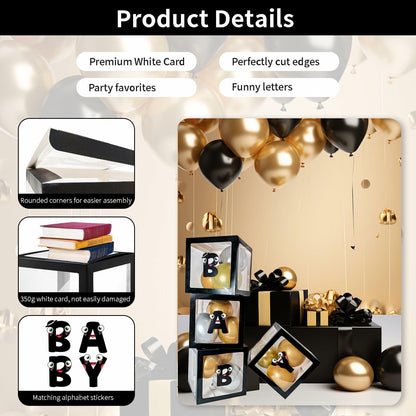 Onteftshop Baby Boxes Letters Party Decorations Clear Black 4 Count