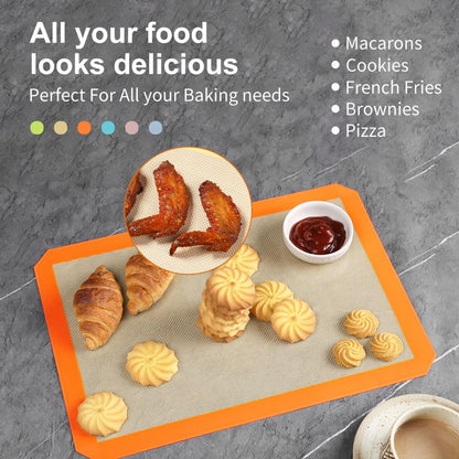 Colorful Silicone Baking Mat Non Stick Food Safe Reusable 3 Pk Orange Blue Green