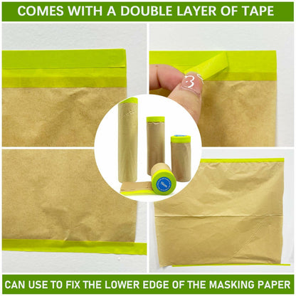 Hubaow Tape and Drape Masking Paper 18x50ft Pre-Taped Adhesive White 1 Pack