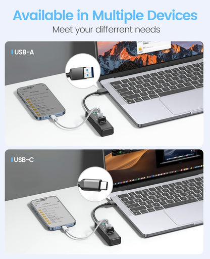 ORICO 4-Port USB 3.0 Hub with 0.49ft Cable Blue Fast Data Transfer
