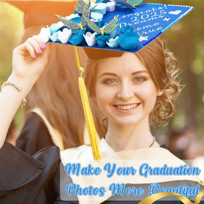 Knitgrip Graduation Cap Decoration Kit 98 Pc Blue Faux Flowers Butterfly