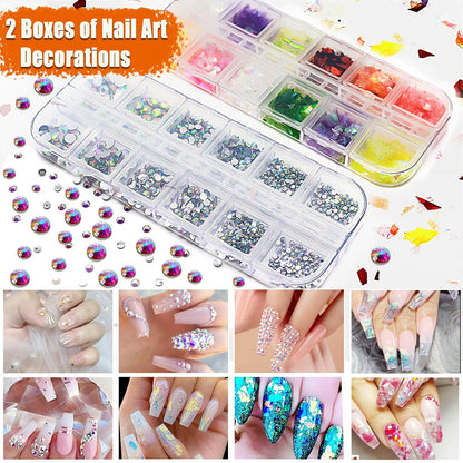 JOYJULY Nail Art Brushes Kit with Rhinestones Stickers Glitters Multi