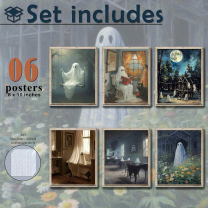 HD WOOD CRAFT Halloween Ghost Wall Art Prints Vintage Posters Unframed