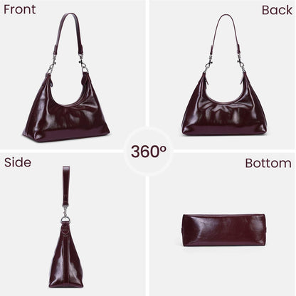 JQWSVE Crescent Shoulder Bag Women Glossy Leather Crossbody Black