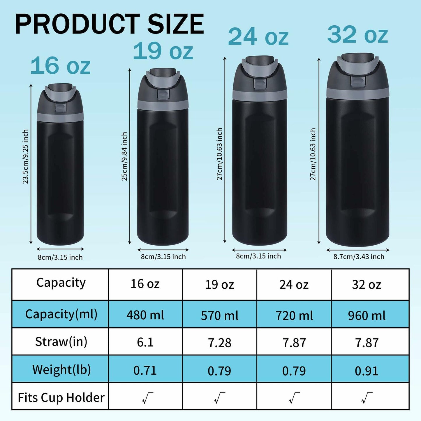 Sports Water Bottle 1L Leakproof Portable Black Gym Outdoor Travel