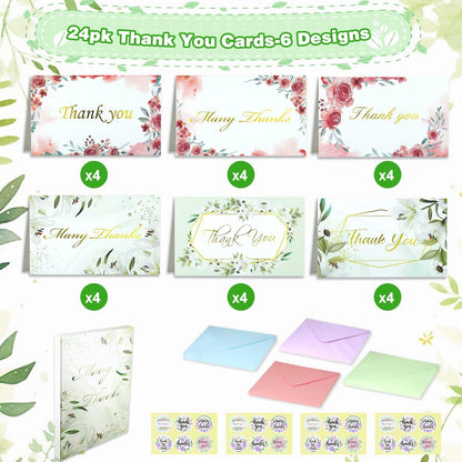 TOPJING 24 Heavy Duty Thank You Cards with Envelopes Gold Foil 4.15x6.5 Inch