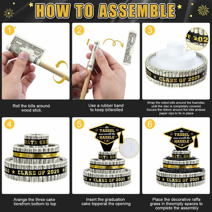 3 Tier Black Gold Graduation Cap Cake Party Decor Gifts Class of 2025