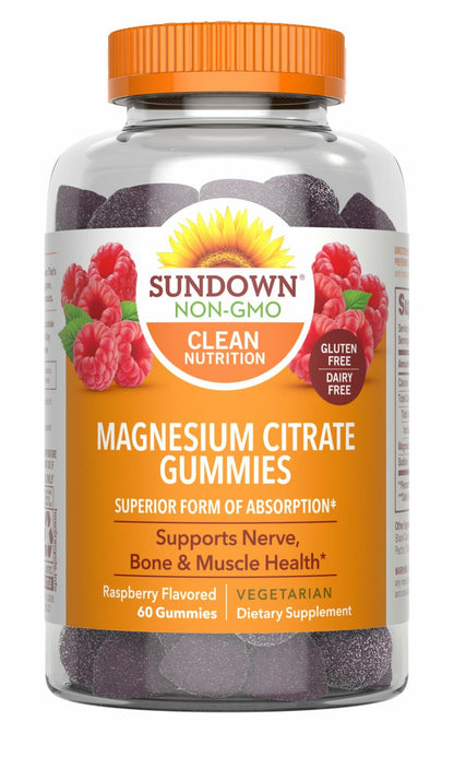 BestBy06/25 Sundown Magnesium Citrate Gummies Raspberry Flavor 60 Count
