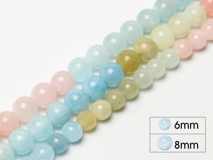Song Xi Natural Aquamarine 6mm Round Gemstone Beads 60Pcs