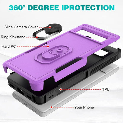 Byvowta Shockproof Case Google Pixel 7a Purple 1 Pack Built-in Ring Kickstand