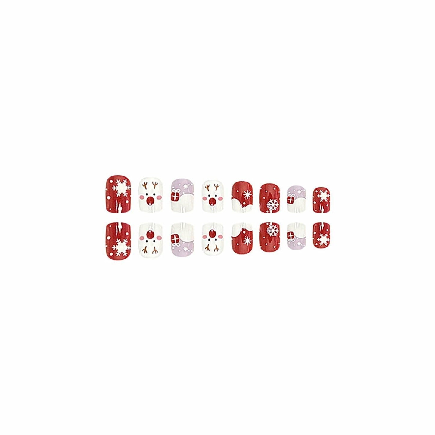 24 Pcs Christmas Press On Nails Short Square Red Acrylic False Nails