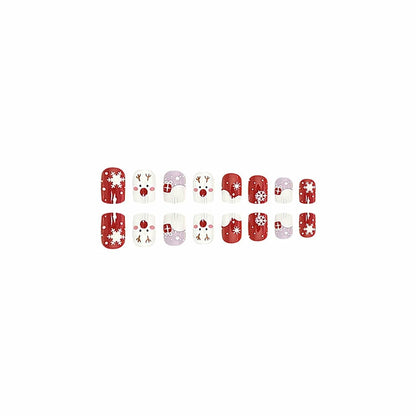 24 Pcs Christmas Press On Nails Short Square Red Acrylic False Nails