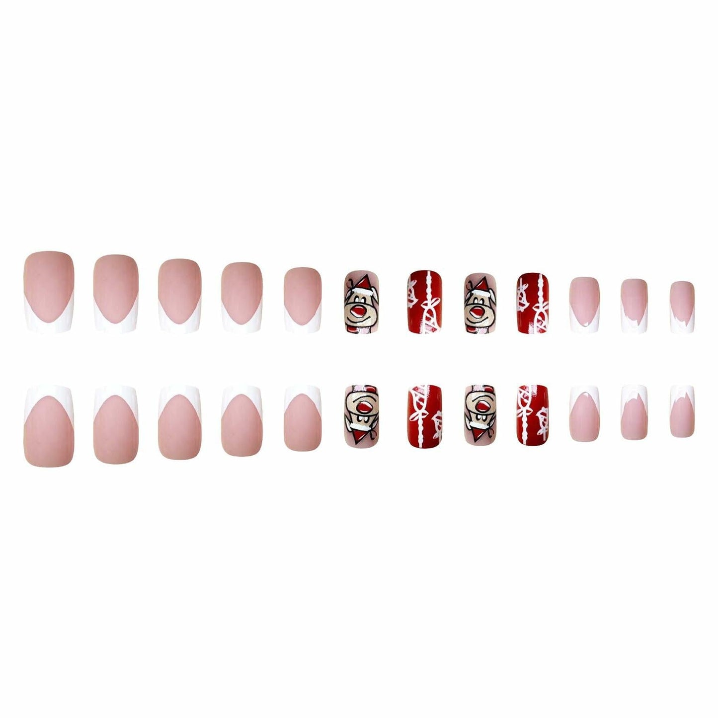 24 Pcs Christmas Press On Nails Medium Square Purple 5D Emboss Matte