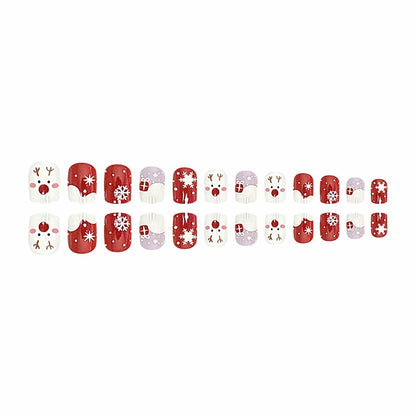 24 Pcs Christmas Press On Nails Short Square Red Acrylic False Nails