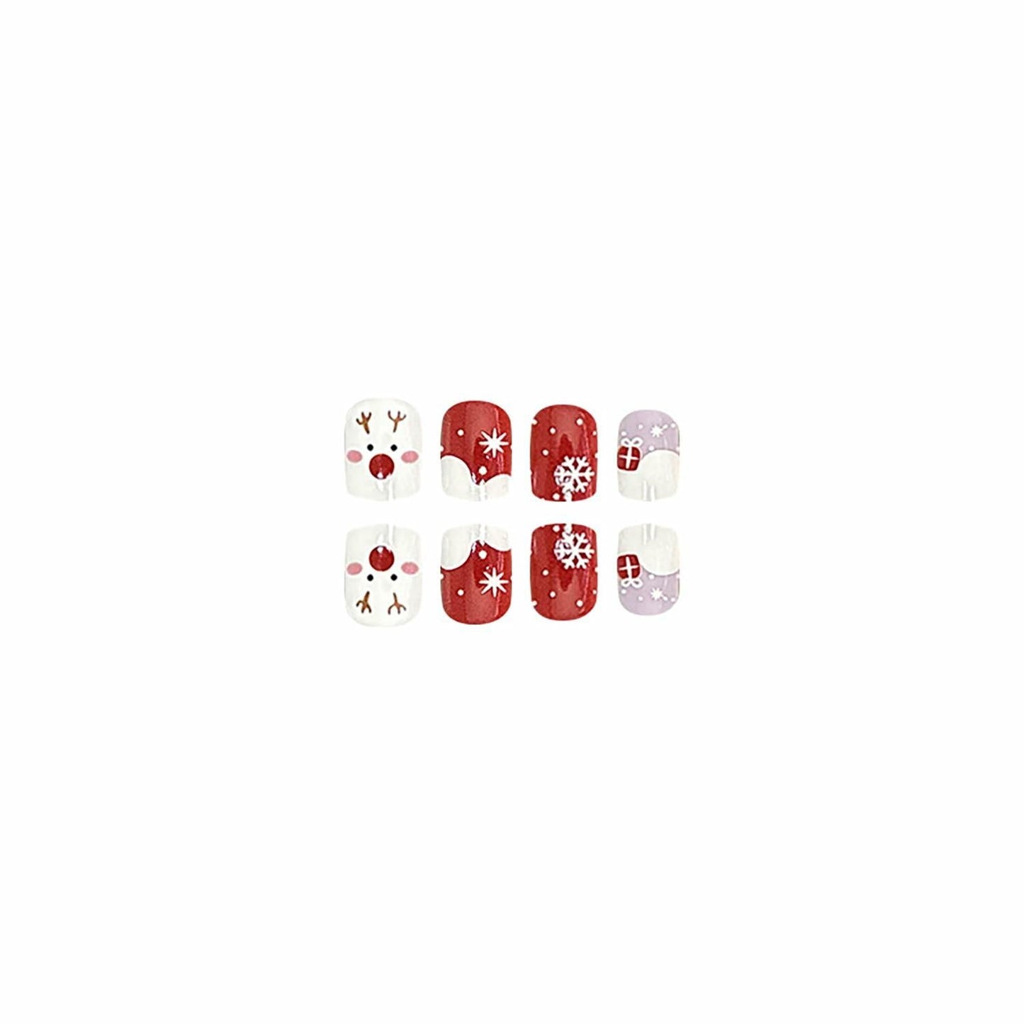 24 Pcs Christmas Press On Nails Short Square Red Acrylic False Nails