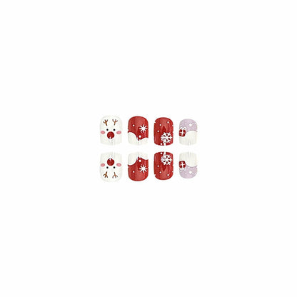 24 Pcs Christmas Press On Nails Short Square Red Acrylic False Nails