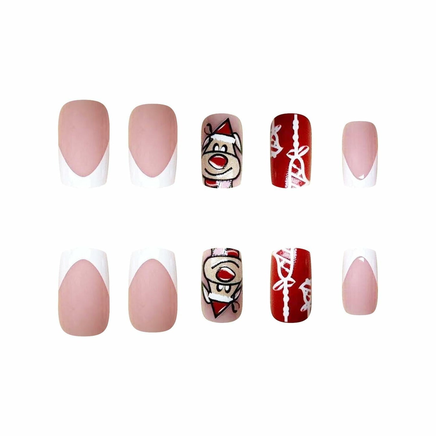 24 Pcs Christmas Press On Nails Medium Square Purple 5D Emboss Matte
