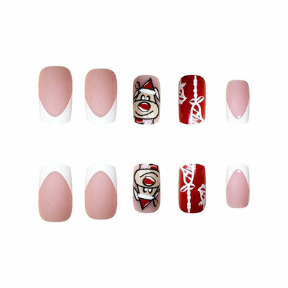 24 Pcs Christmas Press On Nails Medium Square Purple 5D Emboss Matte