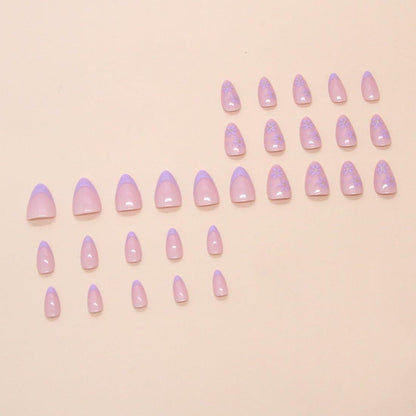 Press On Nails Purple Flower Design Fake Nail Art Manicure 30 Pcs