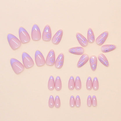 Press On Nails Purple Flower Design Fake Nail Art Manicure 30 Pcs
