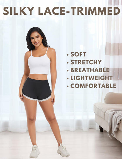 Aesphelia Sexy Lace Trim Anti-Chafing Shorts Black Size M