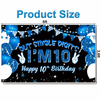 Ushinemi 10th Birthday Banner Boys Party Supplies 6x3.6ft Double Digits