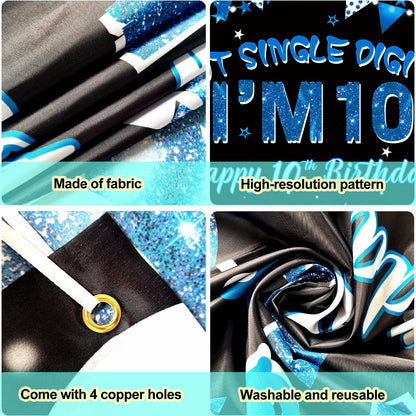 Ushinemi 10th Birthday Banner Boys Party Supplies 6x3.6ft Double Digits
