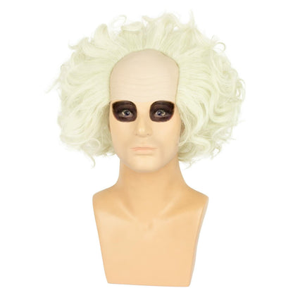 WeKen Unisex Short Bald Wig Halloween Cosplay White Mixed Light Green