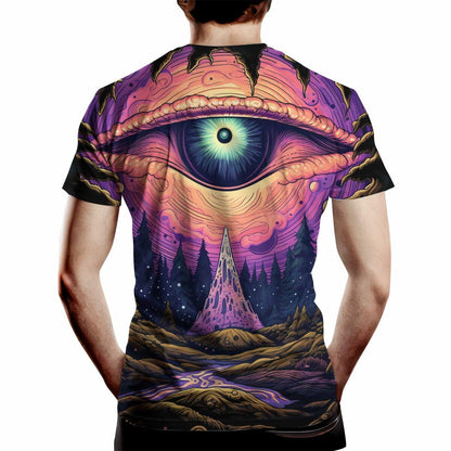 Girren Men's Psychedelic Eyes Graphic T-Shirt Black 2XL Size 2XL