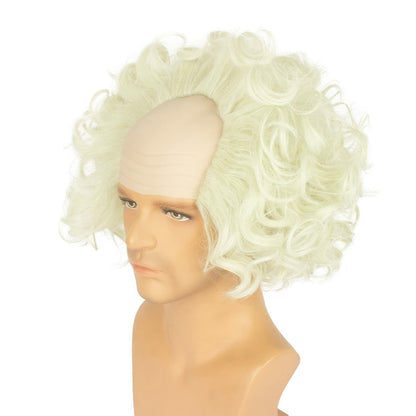 WeKen Unisex Short Bald Wig Halloween Cosplay White Mixed Light Green