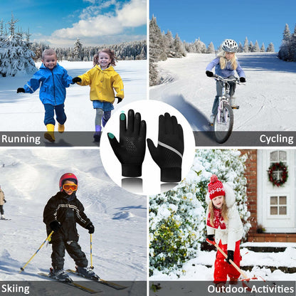 VigorGlove Kids Running Thermal Fleece Touch Screen Gloves Black Size S