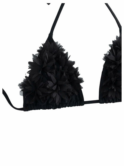 OYOANGLE Women's 3-Piece Halter Triangle Bikini Swimsuit Mesh Skirt Black M