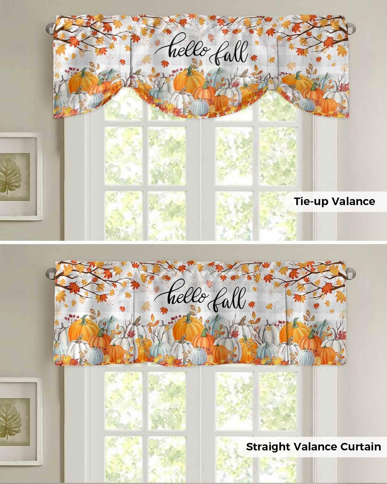 RisQiten Hello Fall Tie Up Valance Curtains Orange 54x18
