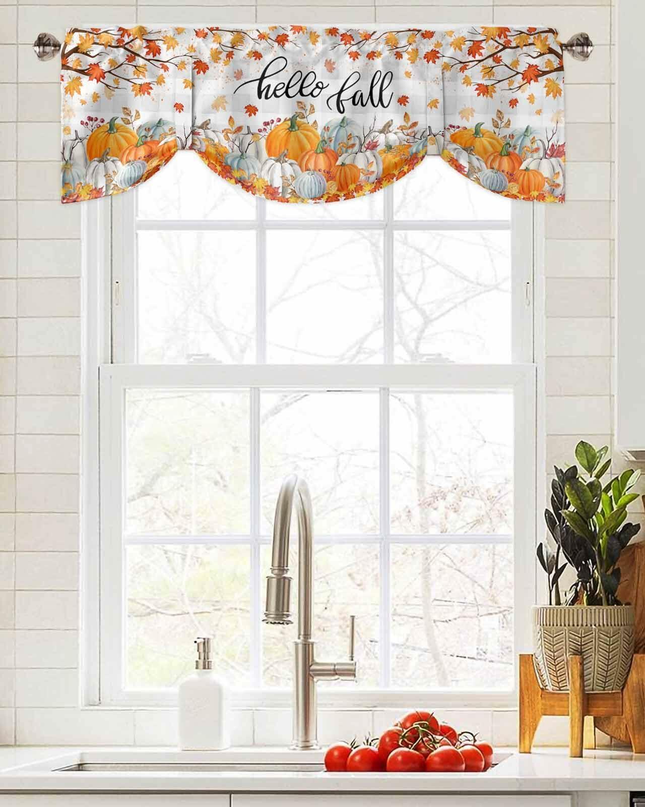RisQiten Hello Fall Tie Up Valance Curtains Orange 54x18