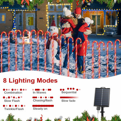 Qoosea Solar Christmas Lights 6 Pack Waterproof Candy Cane 78 LED Warm White