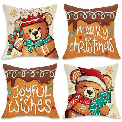 Fahrendom Christmas Bear Deer Throw Pillow Covers 18x18 Set of 4 Pink