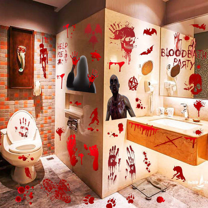 RUOKEXIN Halloween Window Clings & Wall Decals Bloody Handprint 9 Sheets