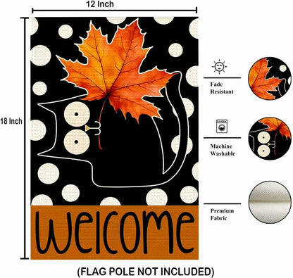 Halloween Garden Flag 12x18in Double Sided Black Cat Yard Outdoor Decor