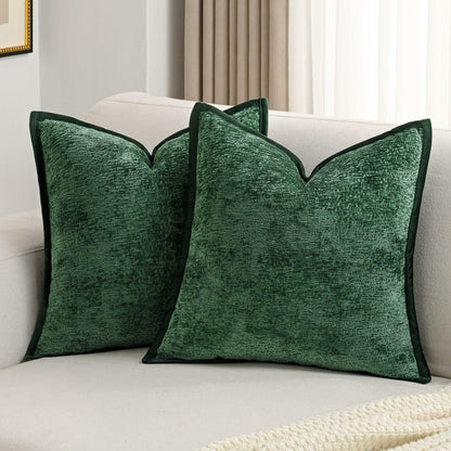 FUTEI Dark Green Chenille Throw Pillow Covers 26x26 Inch Set of 2