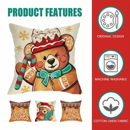 Fahrendom Christmas Bear Deer Throw Pillow Covers 18x18 Set of 4 Pink