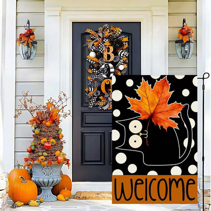 Halloween Garden Flag 12x18in Double Sided Black Cat Yard Outdoor Decor