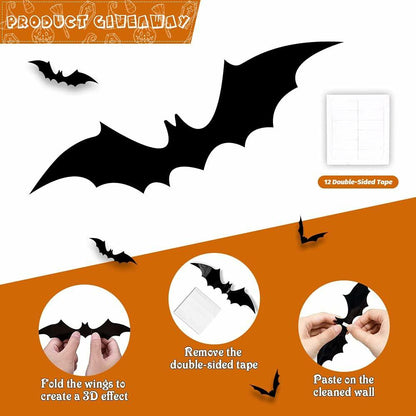 Quimoy Halloween Banner Decorations with 12 Pcs Bat Wall Stickers Party Decor