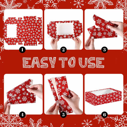 Gersoniel 24 Pcs Christmas Cookie Boxes 8.6x6x2.5in Red Green Snowflake