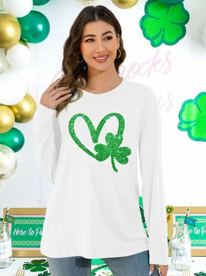 St Patrick's Day Women's Oversized Lucky Shamrock Long Sleeve Tee Size S