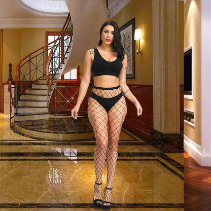 Fafulan Fishnet Stockings High Waist Sexy Tights Pantyhose Black Size 3XL