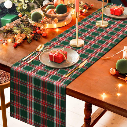 Buffalo Plaid Cotton Table Runner Reversible Red Green 14x84 Inch