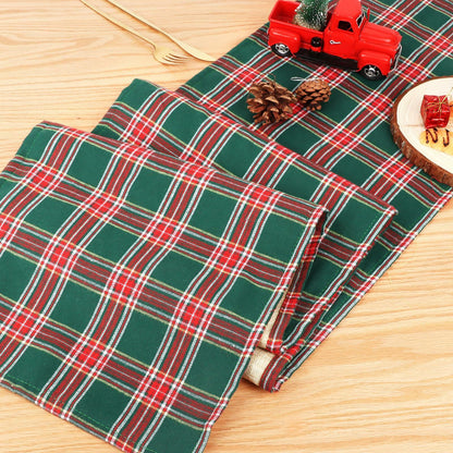 Buffalo Plaid Cotton Table Runner Reversible Red Green 14x84 Inch
